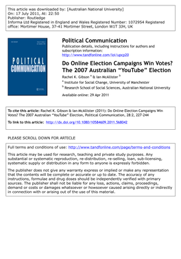 Do Online Election Campaigns Win Votes? the 2007 Australian “Youtube” Election Rachel K