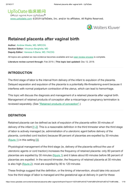 Retained Placenta After Vaginal Birth - Uptodate