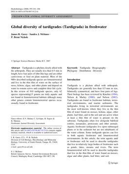 Global Diversity of Tardigrades (Tardigrada) in Freshwater