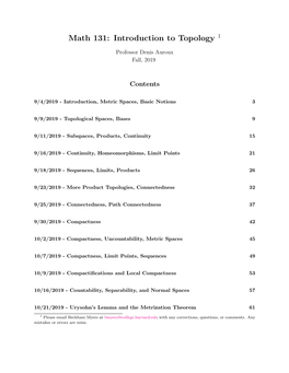 Math 131: Introduction to Topology 1