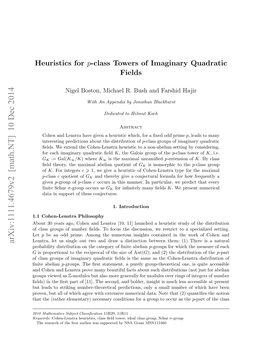 Heuristics for $ P $-Class Towers of Imaginary Quadratic Fields, with An