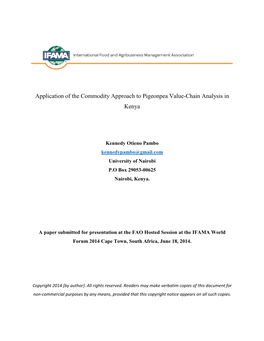 Application of the Commodity Approach to Pigeonpea Value-Chain Analysis in Kenya