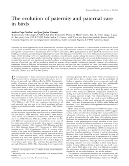 The Evolution of Paternity and Paternal Care in Birds