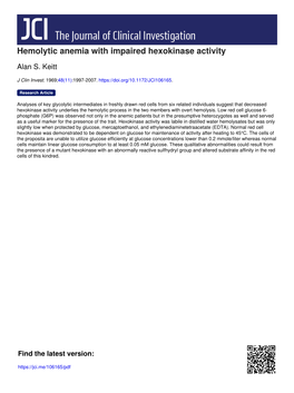 Hemolytic Anemia with Impaired Hexokinase Activity