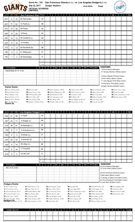 San Francisco Giants(60-93) Vs Los Angeles Dodgers(97-56)