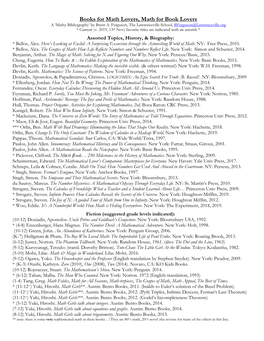 Books for Math Lovers, Math for Book Lovers a ‘Mathy Bibliography’ by Brent A