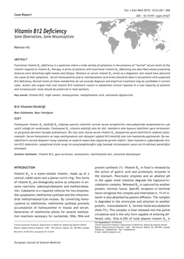 Vitamin B12 Deficiency Some Observations, Some Misconceptions