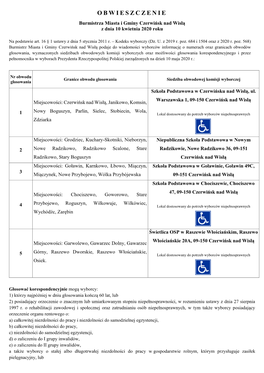 Obwieszczenie Burmistrza Miasta I Gminy Czerwińsk Nad Wisłą 221.09