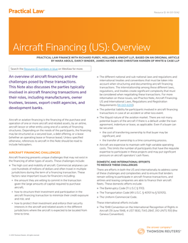 Aircraft Financing (US): Overview