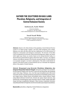 GATHER the SCATTERED in KAILI LAND: Pluralism, Religiosity, and Integration of Central Sulawesi Society