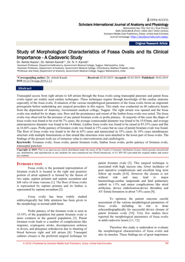 Study of Morphological Characteristics of Fossa Ovalis and Its Clinical Importance - a Cadaveric Study Dr