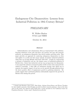 Endogenous City Disamenities: Lessons from Industrial Pollution in 19Th Century Britain∗