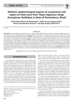 Pediatric Epidemiological Aspects of Scorpionism and Report on Fatal Cases from Tityus Stigmurus Stings (Scorpiones: Buthidae) in State of Pernambuco, Brazil