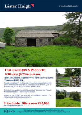 Approx. Barn &Paddocks at Starbotton,Near