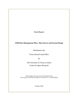CDR Data Management Plan: Data Survey and System Design