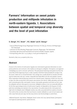 Farmers' Information on Sweet Potato Production and Millipede Infestation