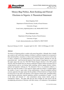 Money-Bag Politics, Rent-Seeking and Flawed Elections in Nigeria