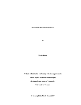 By Nicole Rosen a Thesis Submitted in Conformity with the Requirements For