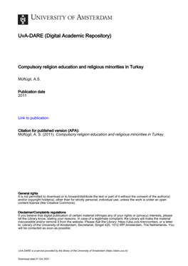 Compulsory Religion Education and Religious Minorities in Turkey