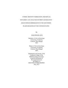 Ethnic Identity Formation and Ritual Dynamics: an Analysis of First-Generation Asian Indian Immigrants in the Southern Plains Regions of the United States