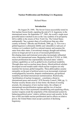 44 Nuclear Proliferation and Declining U.S. Hegemony Richard Maass