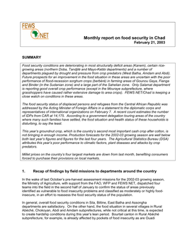 Monthly Report on Food Security in Chad February 21, 2003