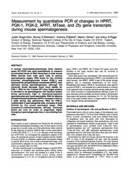 Measurement by Quantitative PCR of Changes in HPRT, PGK-1, PGK-2, APRT, Mtase, and Zfy Gene Transcripts During Mouse Spermatogenesis