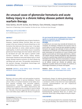 An Unusual Cause of Glomerular Hematuria and Acute Kidney Injury in a Chronic Kidney Disease Patient During Warfarin Therapy Clara Santos, Ana M