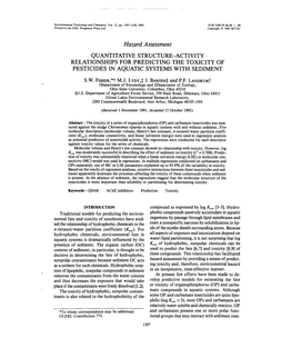 Hazard Assessment QUANTITATIVE STRUCTURE-ACTIVITY RELATIONSHIPS for PREDICTING the TOXICITY of PESTICIDES in AQUATIC SYSTEMS with SEDIMENT