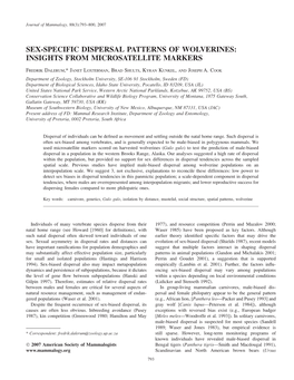 Sex-Specific Dispersal Patterns of Wolverines: Insights from Microsatellite Markers