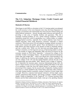 The U.S. Subprime Mortgage Crisis: Credit Crunch and Global Financial Meltdown