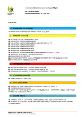 Relevé De Décisions Du Conseil 3 Juin 2021