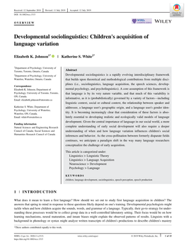 Developmental Sociolinguistics: Children's Acquisition of Language Variation