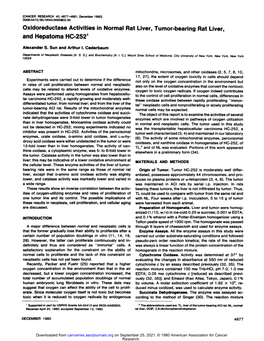 Oxidoreductase Activities in Normal Rat Liver, Tumor-Bearing Rat Liver, and Hepatoma HC-2521