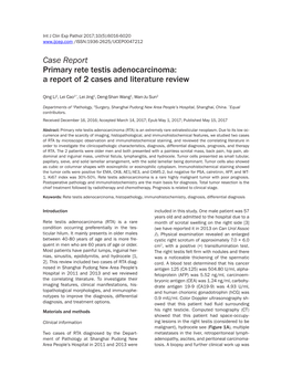 Case Report Primary Rete Testis Adenocarcinoma: a Report of 2 Cases and Literature Review