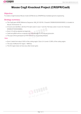 Mouse Cog5 Knockout Project (CRISPR/Cas9)