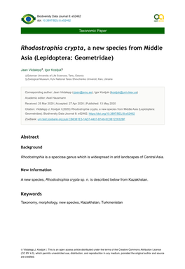 Rhodostrophia Crypta, a New Species from Middle Asia (Lepidoptera: Geometridae)