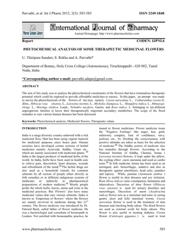 Phytochemical Analysis of Some Therapeutic Medicinal Flowers