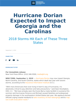 Hurricane Dorian Expected Hurricane