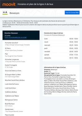 Horaires Et Trajet De La Ligne a De Bus Sur Une Carte