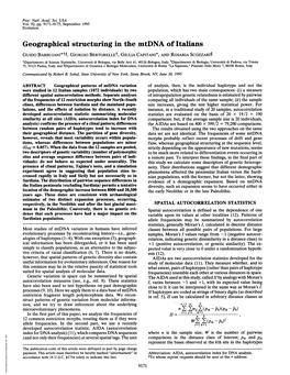 Geographical Structuring in the Mtdna of Italians