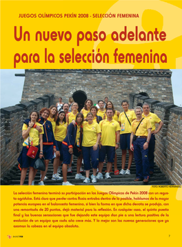 JUEGOS OLÍMPICOS PEKÍN 2008 - SELECCIÓN FEMENINA Un Nuevo Paso Adelante Para La Selección Femenina