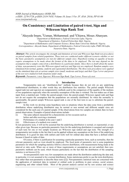 Comparison of T-Test, Sign Test and Wilcoxon Test