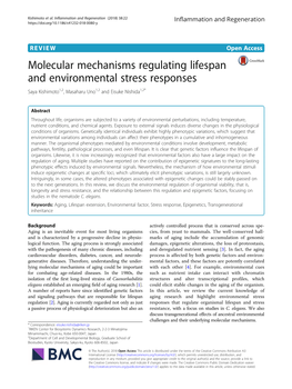 Molecular Mechanisms Regulating Lifespan and Environmental Stress Responses Saya Kishimoto1,2, Masaharu Uno1,2 and Eisuke Nishida1,2*