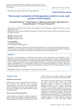 Macroscopic Examination of Fetal Appendices in Delivery Room: Good Practice at Panzi Hospital