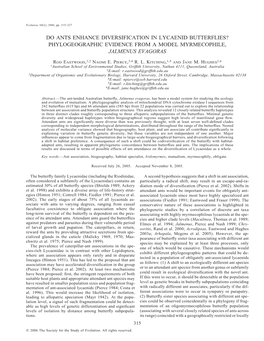 Do Ants Enhance Diversification in Lycaenid Butterflies? Phylogeographic Evidence from a Model Myrmecophile, Jalmenus Evagoras