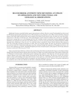 Beaver Brook Antimony Mine Revisited: an Update on Operations and New Structural and Geological Observations