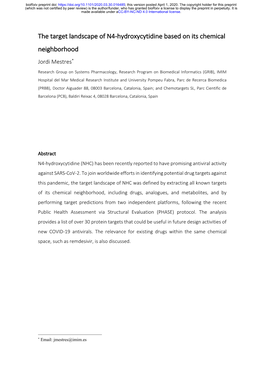 The Target Landscape of N4-Hydroxycytidine Based on Its Chemical Neighborhood Jordi Mestres*