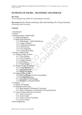 Handling of Solids – Transport and Storage - H.J