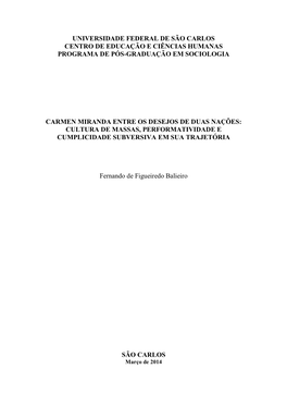 Universidade Federal De São Carlos Centro De Educação E Ciências Humanas Programa De Pós-Graduação Em Sociologia